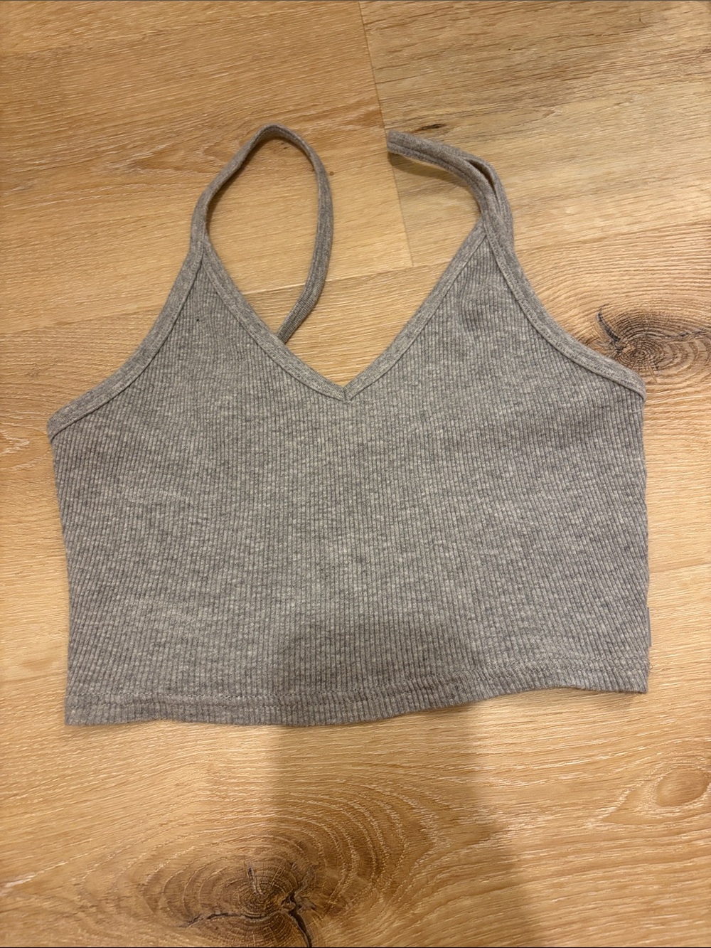 Aritzia Grey Ribbed V-Neck Cropped Camisole